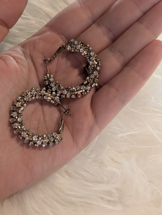 Jewelry - Vintage Sparkling Crystal Hoop Earrings - Rose Gold Tone